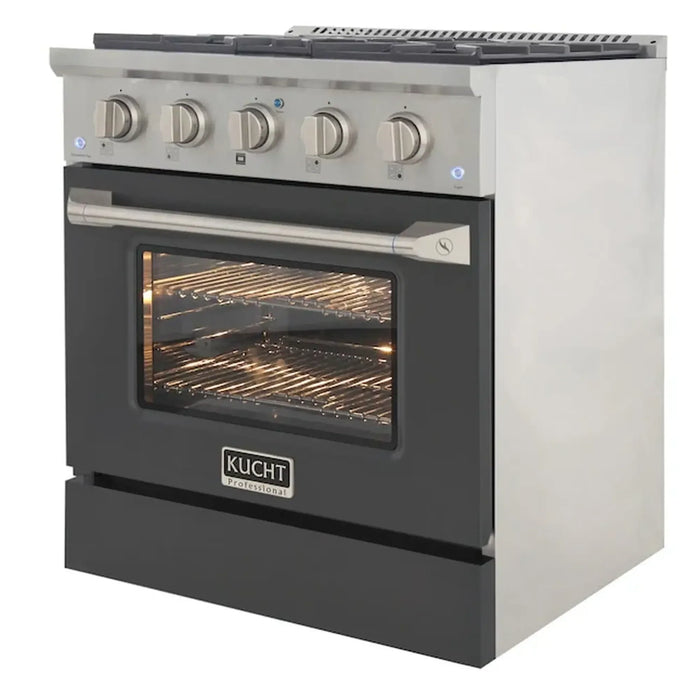 Kucht Professional 30-Inch 4.2 cu ft. Gas Range in Cement Gray with Silver Accents (KNG301-GR)
