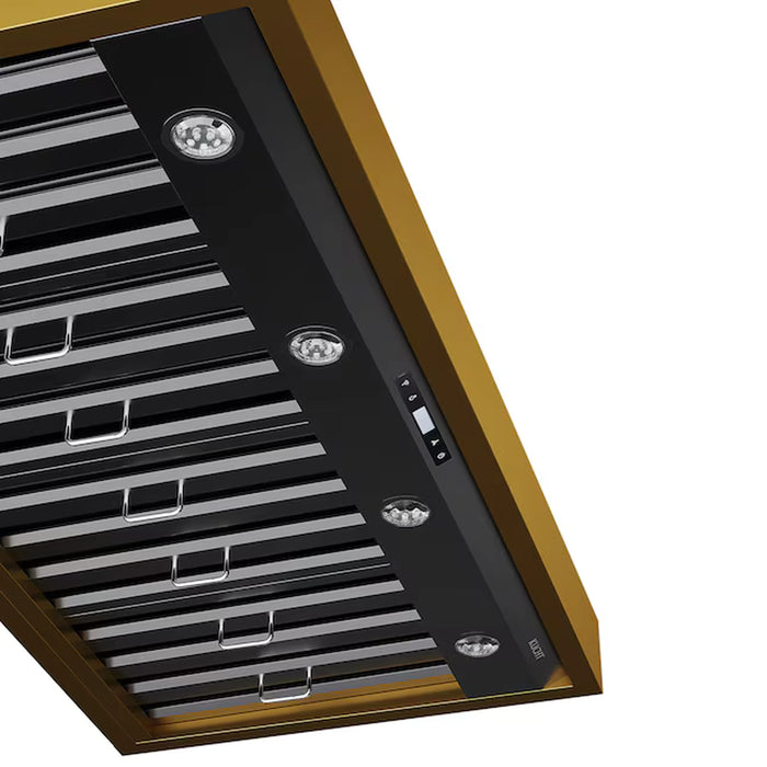 Kucht 48-Inch 800 CFM Ducted Wall Mount Range Hood in Dark Titanium Stainless Steel with Gold Accents (KRH48TG)