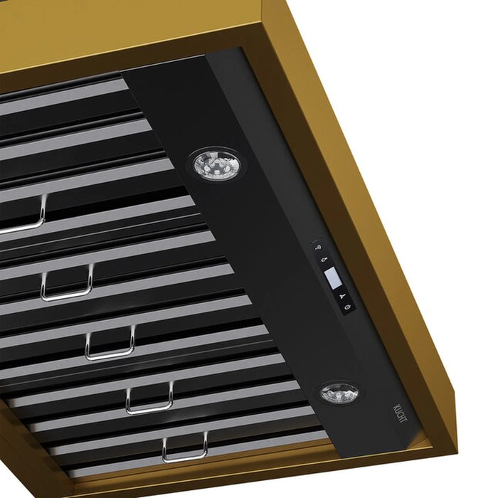Kucht 36-Inch 600 CFM Wall Mount Range Hood in Dark Titanium Stainless Steel with Gold Accents (KRH36TG)