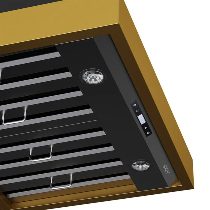 Kucht 30-Inch 600 CFM Ducted Wall Mout Range Hood in Dark Titanium Stainless Steel with Gold Accents (KRH30TG)