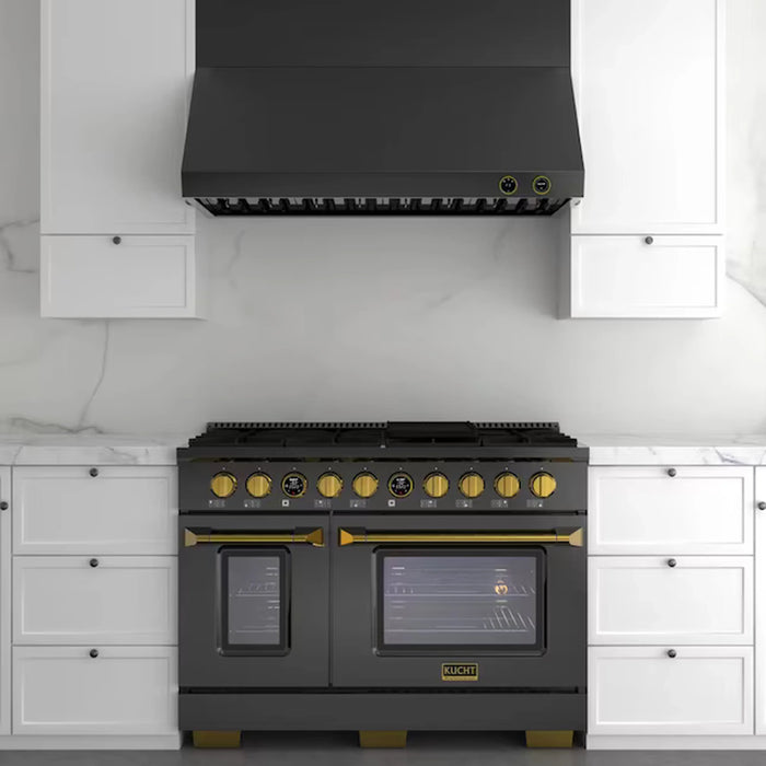 Kucht 48-Inch 1200 CFM Ducted Wall Mount Range Hood in Dark Titanium Stainless Steel with Gold Accents (KRHG480-GL-C)