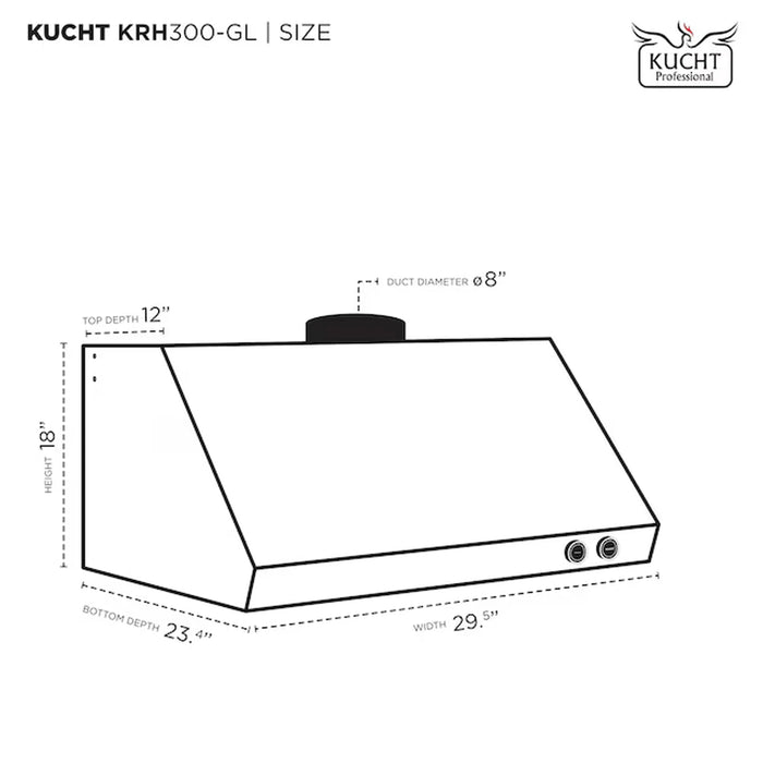Kucht 30-Inch 900 CFM Under Cabinet in Stainless Steel with Gold Trim (KRH300-GL)
