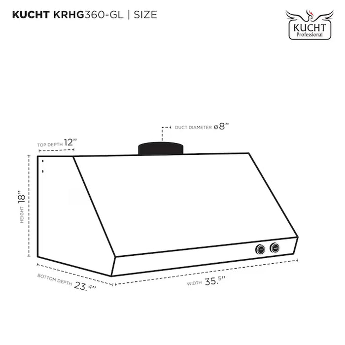 Kucht 36-Inch 900 CFM Ducted Under Cabinet Range Hood in Dark Titanium Stainless Steel with Gold Accents (KRHG360-GL)