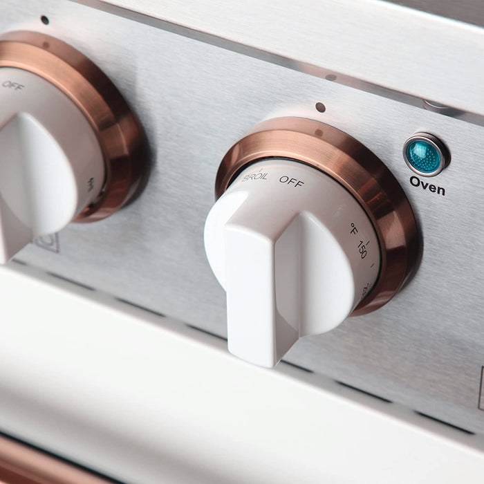 Kucht Signature 30-Inch  Gas Range in White with White Knobs & Rose Gold Handle (KNG301-W-ROSE)