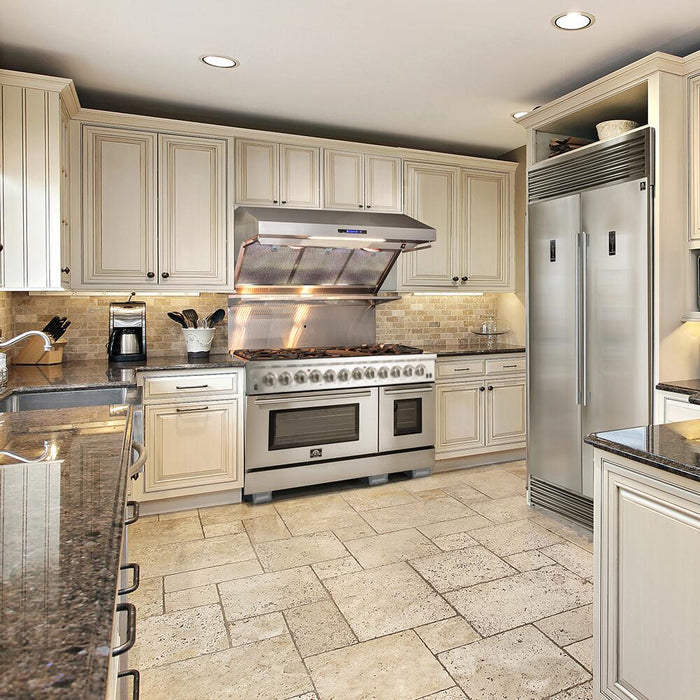 FORNO Appliance Package - 48" Gas Range, Range Hood, 60" Refrigerator, Dishwasher, Microwave Drawer, AP-FFSGS6244-48-21
