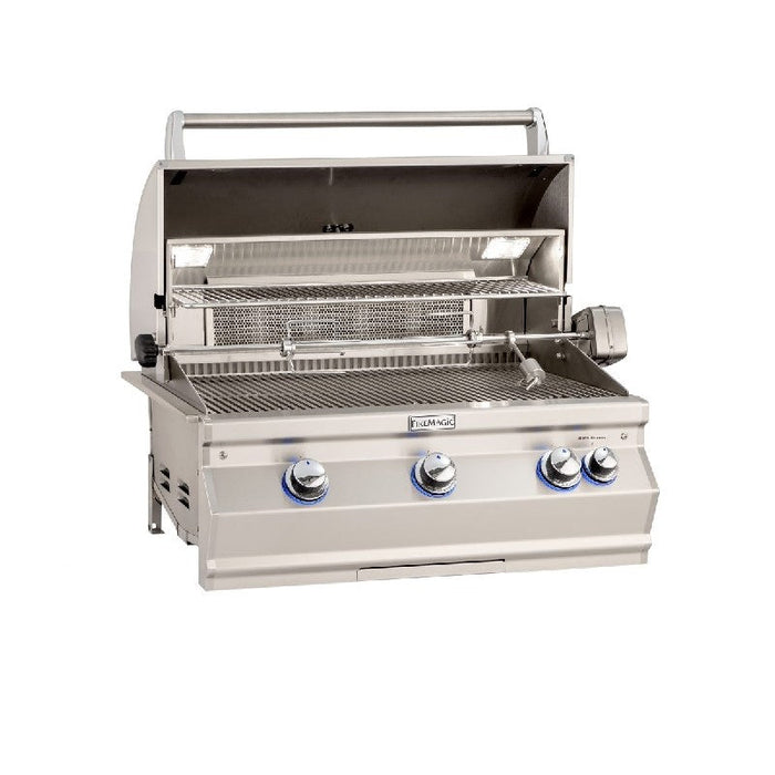 Fire Magic Grills Aurora 32 Inch Built-In Grill with Analog Thermometer and Rotisserie Back Burner, Natural Gas / Propane Gas Infrared burner "L" Burner - A540I-8LAN / A540I-8LAP