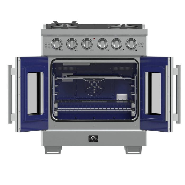 Forno 30-Inch Capriasca Gas Range with 5 Gas Burners, 100,000 BTUs, and French Door Gas Oven in Stainless Steel (FFSGS6460-30)