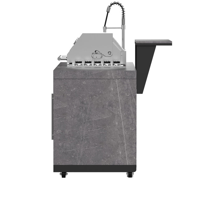 FORNO Rimini Outdoor Kitchen - 30" BBQ 62,600 BTU, 3 Burners with Sear & Rotisserie, 2.4 cu.ft. Beverage Center, Stainless Steel Sink, Black Cabinets & Gray Sintered Stone Countertops