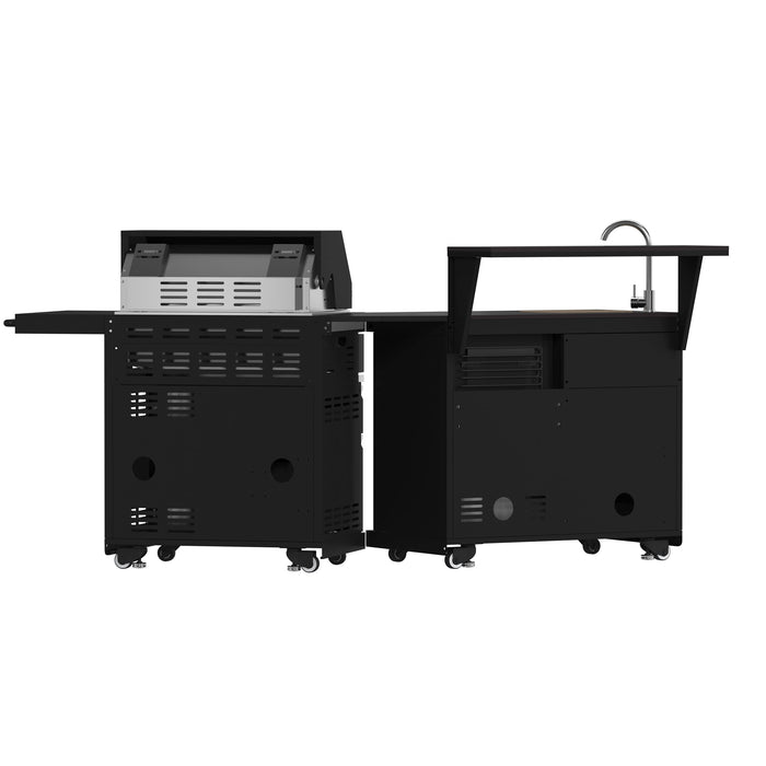FORNO All’Aperto Outdoor Kitchen - 62,600 BTU BBQ with 3 Stainless-Steel Burners & Infrared Burners & Sink Module with Black Sintered Stone Countertops, Bar & Beverage Center