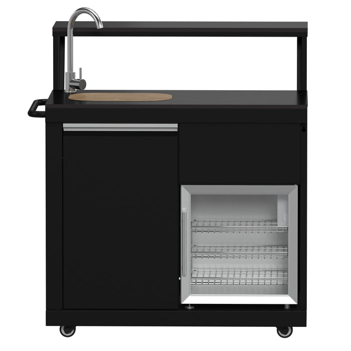 FORNO All’Aperto Outdoor Kitchen - 62,600 BTU BBQ with 3 Stainless-Steel Burners & Infrared Burners & Sink Module with Black Sintered Stone Countertops, Bar & Beverage Center