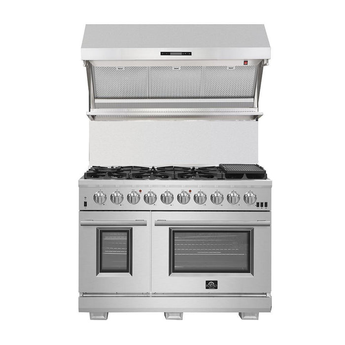 FORNO Appliance Package - 48 Inch Dual Fuel Range, Range Hood, Refrigerator, Microwave Drawer, Dishwasher, Wine Cooler, AP-FFSGS6156-48-9