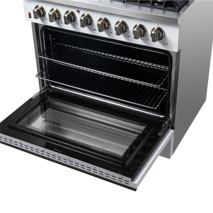 FORNO Galiano 36" 5.36 cu. ft. Dual Fuel Range with 6 Sealed Burners in White with Antique Brass Accents, FFSGS6156-36WHT
