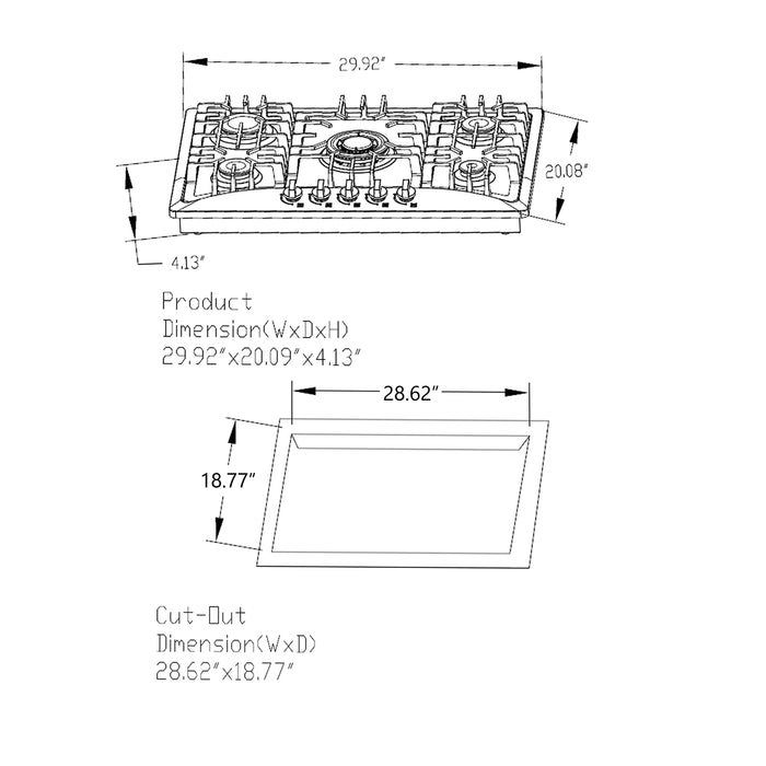 Empava 30-Inch Built-In Natural Gas Cooktops (EMPV-30GC5B70C)