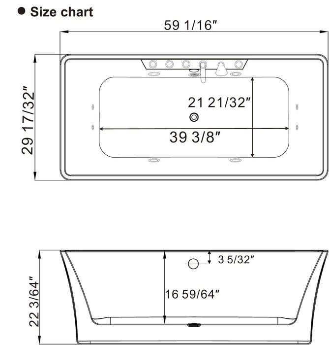 Empava 59-Inch Whirlpool Freestanding Acrylic Bathtub (EMPV-59AIS15)