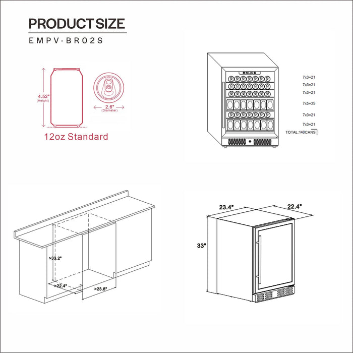 Empava 24-Inch Freestanding and Built-In Beverage Fridge (EMPV-BR02S)