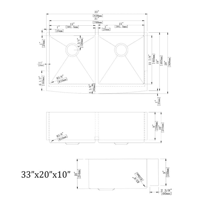 Empava 33-Inch Double Bowl Kitchen Sink (EMPV-DAS3320)