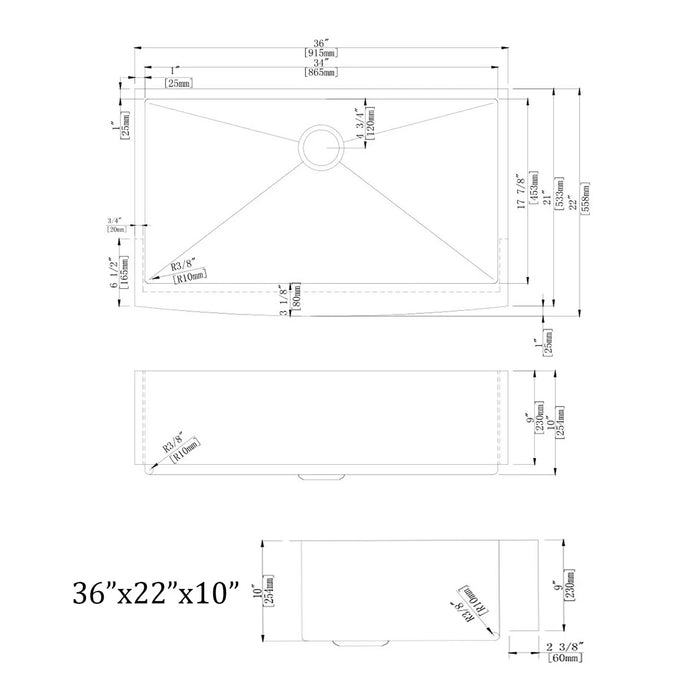 Empava 36-Inch Single Bowl Kitchen Sink (EMPV-SAS3622)