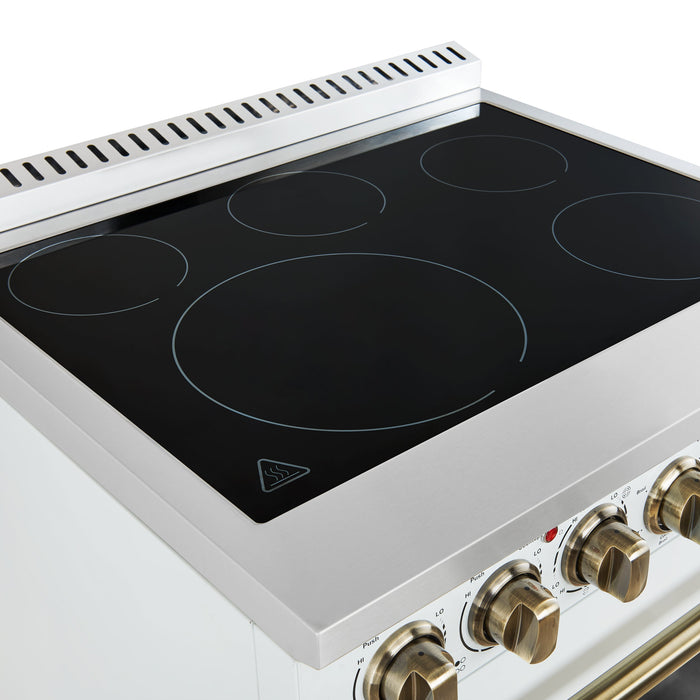 FORNO Paolo 30" 4.38 cu. ft. Freestanding Electric Range in White with Antique Brass Handles, FFSEL6011-30WHT
