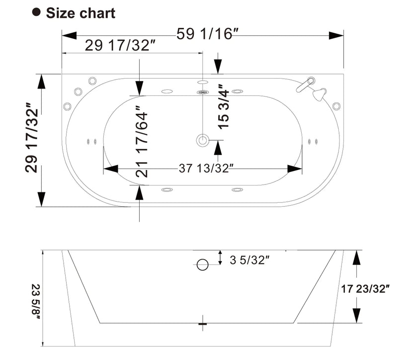 Empava 59-Inch Whirlpool Acrylic Alcove Bathtub (EMPV-59AIS06)
