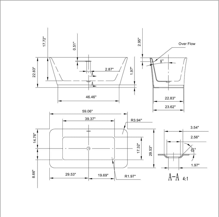 Empava 59-Inch Freestanding Soaking Bathtub (EMPV-59FT1511)
