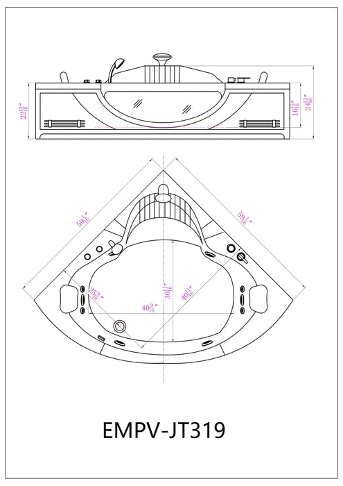 Empava 59-Inch Whirlpool LED Corner Bathtub (EMPV-59JT319LED)