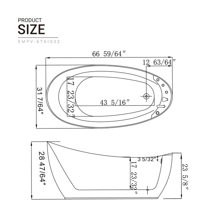 Empava 67-Inch Whirlpool Freestanding Acrylic Bathtub (EMPV-67AIS02)