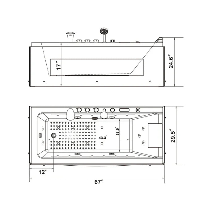 Empava 67-Inch Whirlpool Rectangular Bathtub (EMPV-67JT351LED)