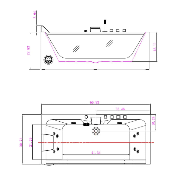 Empava 67-Inch Whirlpool Rectangular Bathtub (EMPV-67JT408LED)