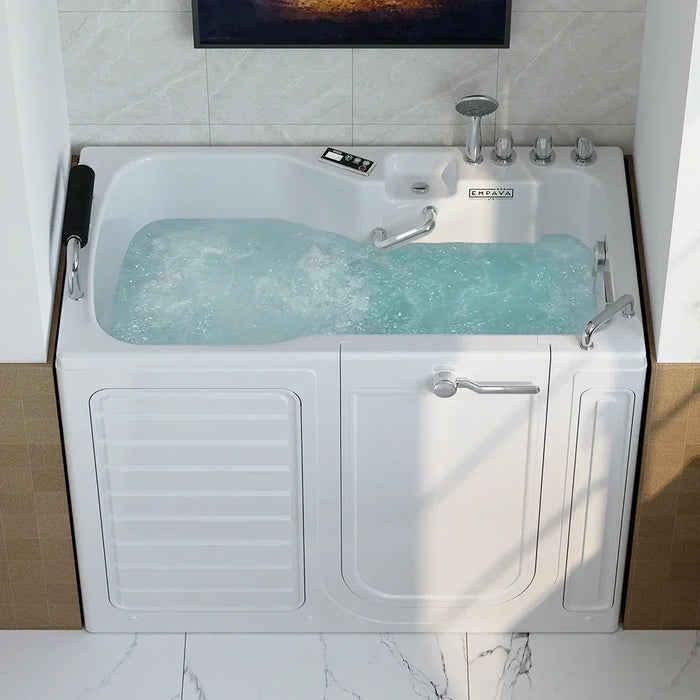 Empava 54-Inch Alcove Inline Heater Whirlpool Walk-in Tub 2.0 Upgraded with Right Drain (EMPV-54WIT08)