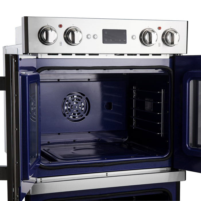 FORNO Gallico 30" 7.36 cu. ft. French Door Double Electric Wall Oven with Telescopic Racks, Air Fry, Self-Clean and Sous Vide, FBOEL1388-30