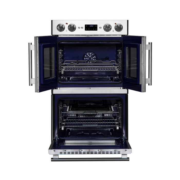 FORNO Gallico 30" 7.36 cu. ft. French Door Double Electric Wall Oven with Telescopic Racks, Air Fry, Self-Clean and Sous Vide, FBOEL1388-30