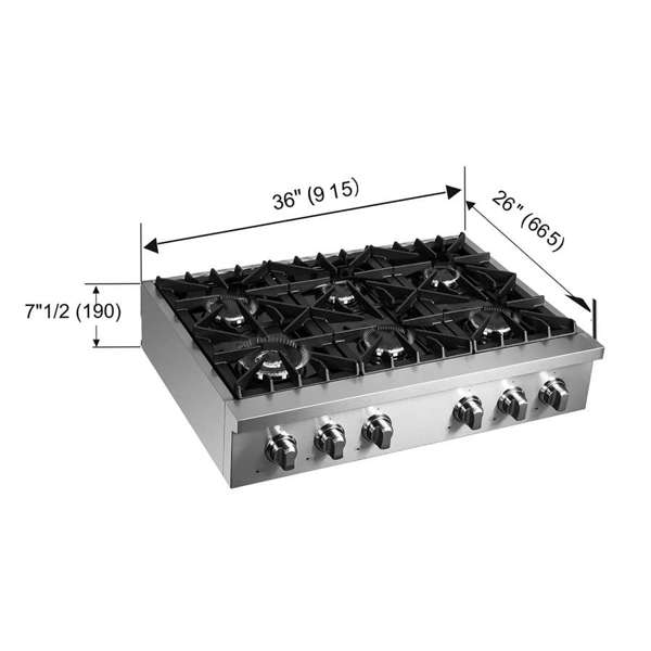 FORNO Cossato 36" Gas Rangetop with 6 Sealed Burners in Stainless Steel, FCTGS5737-36