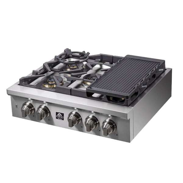 FORNO Spezia 30" Gas Rangetop with 5 Sealed Burners in Stainless Steel, FCTGS5751-30