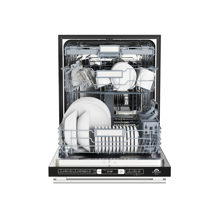 FORNO Espresso Romano 24" Built-In Tall Tub Dishwasher in White with Silver Handles, FDWBI8035-24WHT