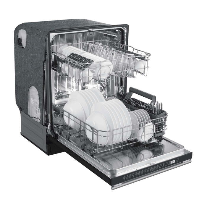 FORNO Espresso Package - 30" Electric Range, Range Hood, Refrigerator and Dishwasher in Black with Silver Handles