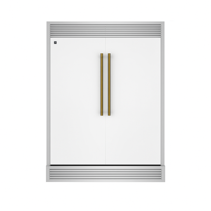 FORNO Maderno 60" 27.2 cu.ft. Convertible Refrigerator and Freezer with Grill Trim Kit in White with Antique Brass Handles, FFFFD1722-60SG-WHT