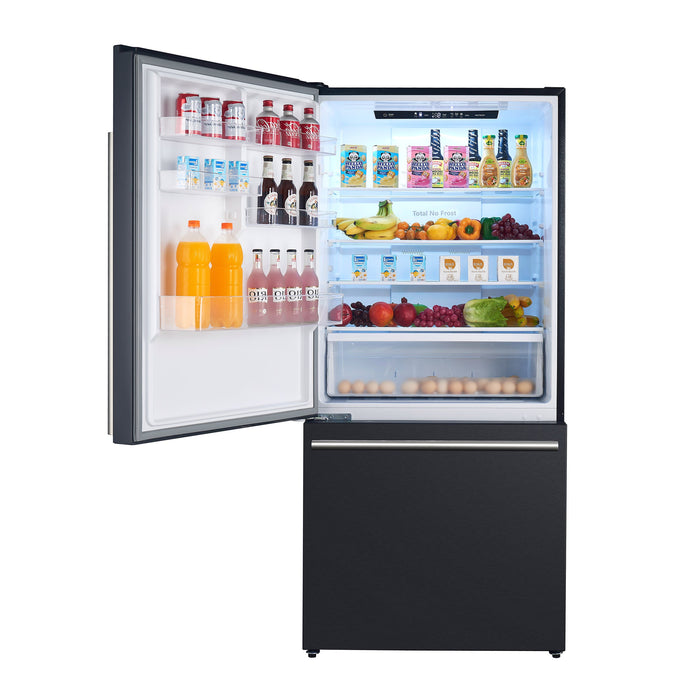 FORNO Espresso Milano 31" 17.2 cu. ft. Right Swing Refrigerator and Bottom Freezer in Black with Silver Handles, FFFFD1785-31BLK