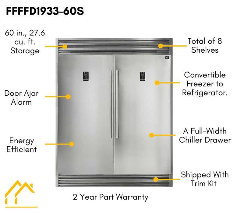 FORNO Appliance Package - 48 Inch Gas Range, Dishwasher, 60 Inch Refrigerator, AP-FFSGS6244-48-5