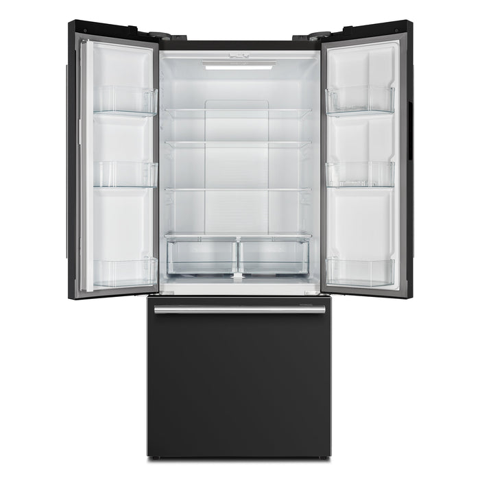 FORNO Espresso Gallipoli 30" 17.5 Cu. Ft. Refrigerator with Ice Maker in Black with Silver Handles, FFFFD1974-31BLK