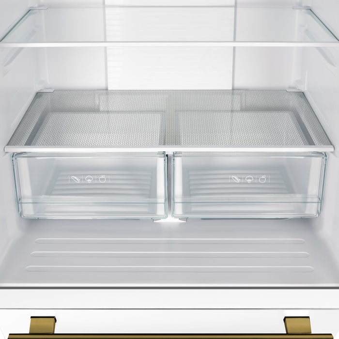 FORNO Espresso Gallipoli 30" 17.5 Cu. Ft. Refrigerator with Ice Maker in White with Antique Brass Handles, FFFFD1974-31WHT
