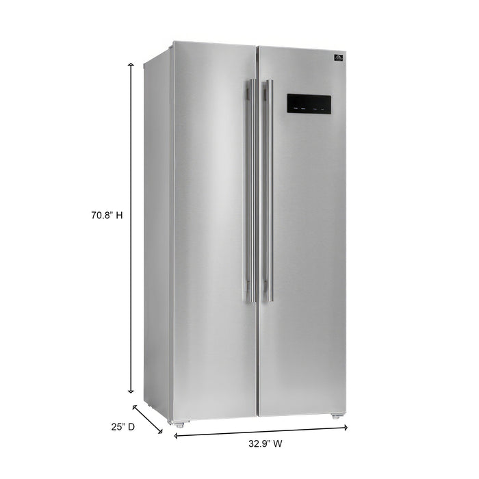 FORNO Salerno 33" 15.6 cu. ft. Side-by-Side Built-In Refrigerator in Stainless Steel, FFRBI1805-33SB