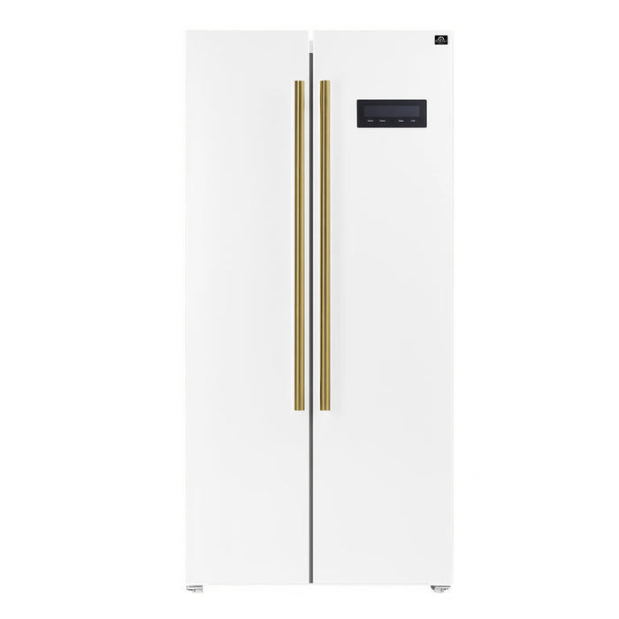 FORNO Espresso Package - 30" Electric Range, Range Hood, Refrigerator and Dishwasher in White with Antique Brass Handles