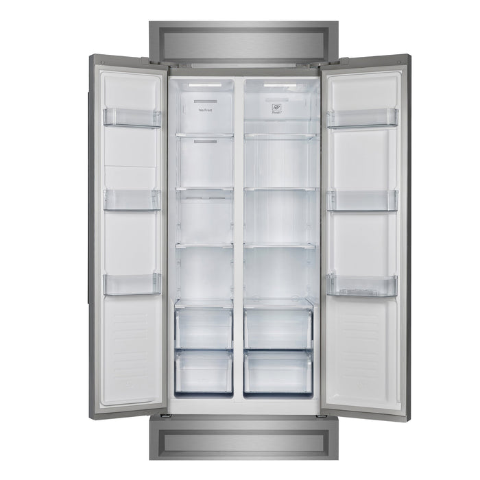 FORNO Salerno 37" 15.6 cu. ft. Side-by-Side Built-In Refrigerator in Stainless Steel and Modern Trim Kit, FFRBI1805-37MG
