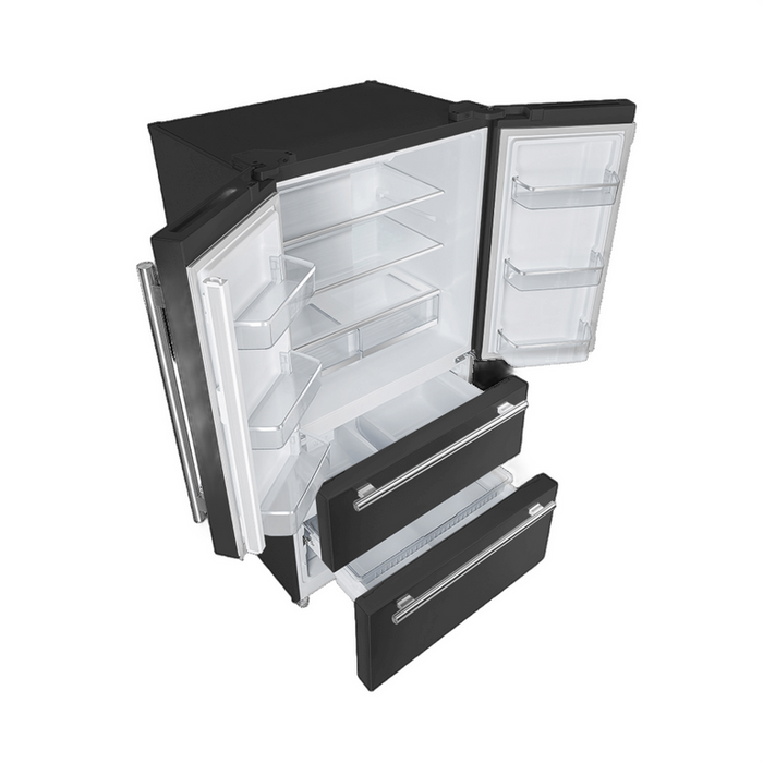 FORNO Espresso Package - 36" Refrigerator and Dishwasher in Black with Silver Handles
