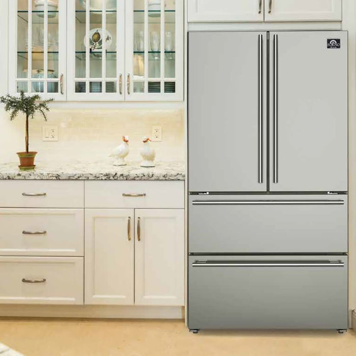 FORNO Appliance Package - 48" Gas Range, Range Hood, 36" Refrigerator, Dishwasher, Microwave Drawer, AP-FFSGS6244-48-18