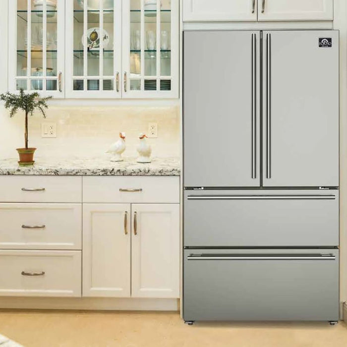 FORNO Appliance Package - 48" Gas Range, Range Hood, 36" Refrigerator, Dishwasher, Microwave Drawer, Wine Cooler, AP-FFSGS6244-48-19