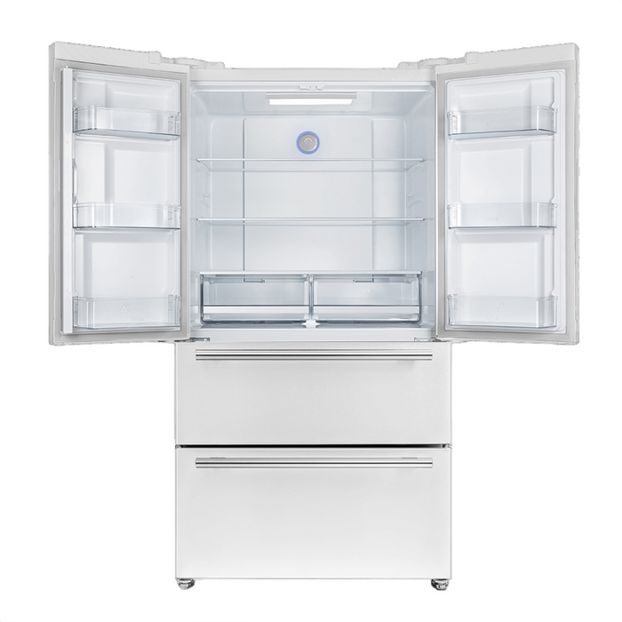 FORNO Espresso Moena 36" 19.2 cu. ft. Refrigerator with Ice Maker in White with Silver Handles, FFRBI1820-36WHT