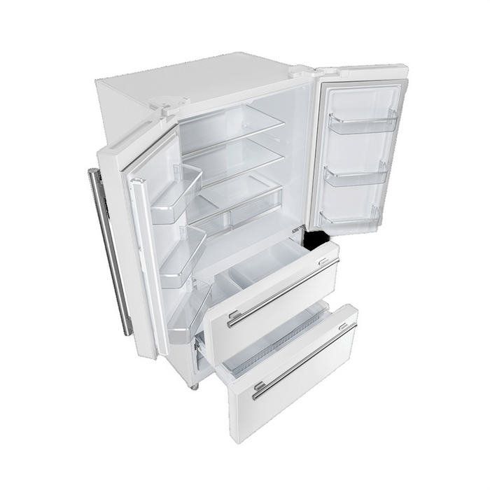 FORNO Espresso Package - 30" Electric Range, Range Hood and Refrigerator in White with Silver Handles