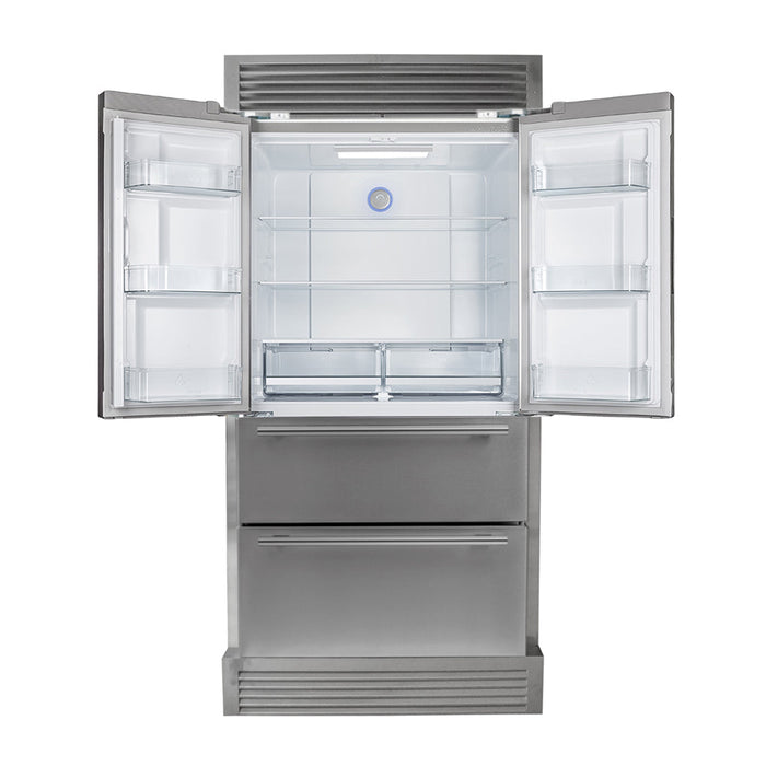 FORNO Moena 40" 19.2 cu. ft. French Door Built-In Refrigerator in Stainless Steel with Ice Maker and Grill Trim Kit, FFRBI1820-40SG