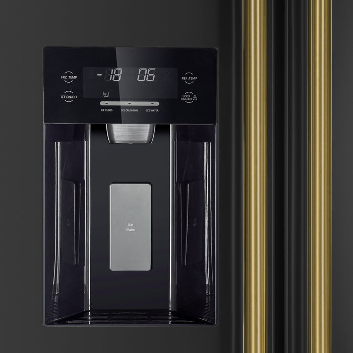 FORNO Espresso Salerno 36" 20 cu. ft. Side-By-Side Refrigerator with Water and Ice Dispenser in Black with Antique Brass Handles